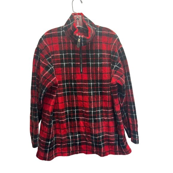 Ralph Lauren Red & Black Plaid Quarter-Zip Pullover Fleece Sweater - Picture 1 of 6